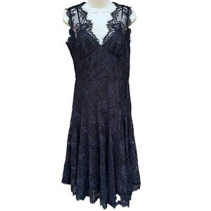Black Lace Overlay Drop Waist Ballerina Dress Party Cocktail Holiday V-Neck